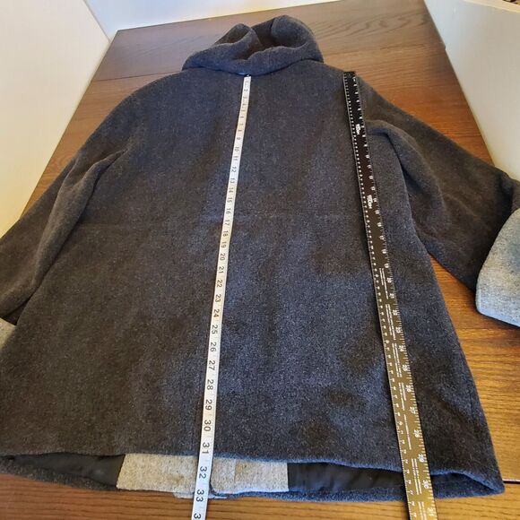 London Fog Women's‎ 100% Wool Grey Coat Hood Sz XL Square Pockets Lined Full Zip - Picture 9 of 16